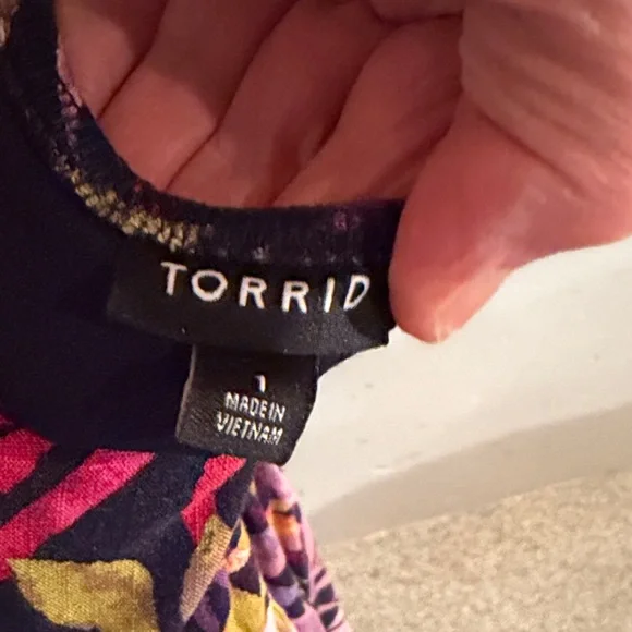 Torrid Purple and Pink Leaf Print Midi Dress - Picture 5 of 5